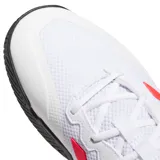 Championes Adidas Gamecourt 2.0 blancos con detalles en rojo y negro. Zapatillas de tenis con exterior de malla transpirable, mediasuela de EVA y suela ADIWEAR.