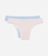 Kit de dos bombachas bikini en algodón, sin estampado y con borde de encaje.