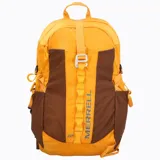 Mochila unisex amarilla y marrón de 22 litros, fabricada en poliéster ripstop repelente al agua. Cuenta con cinturón lumbar, respaldo acolchado, cinta daisy chain, bolsillos laterales para botellas, ajuste de pecho con silbato y bolsillo para llaves en la hombrera. Incluye cobertor impermeable de alta visibilidad.