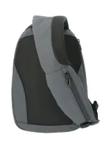 Bandolera RKF gris de poliéster reciclado repelente al agua, con múltiples bolsillos y compartimentos, forro interior 100% poliéster reciclado, correa removible y ajustable y llavero mosquetón.