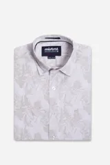 Camisa de hombre de manga corta con estampado floral, corte slim y logo bordado.
