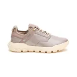 Zapatillas Caterpillar modelo Hex Lite Leather, color gris topo con detalles en rosa pálido. Capellada de cuero, forro interno de material reciclado, plantilla de espuma PU, suela de EVA liviana y ajuste con cordones.