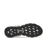 Zapatillas de trail running Merrell Antora 4 para mujer, color rosa pálido con detalles en celeste, negro y amarillo.