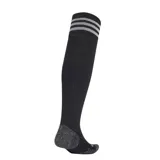 Medias largas de fútbol Adidas adi 23, color negro con tres rayas horizontales grises en la parte superior y logo de la marca en el frente.