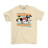 Remera negra con estampado de los personajes de Animaniacs: Dot, Wakko y Yakko.