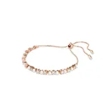 Pulsera bañada en oro rosa con cadenas delicadas alternando perlas Swarovski en blanco y zirconia Swarovski en engaste de garra.