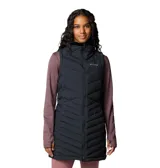 Chaleco largo acolchado negro con cuello alto forrado en polar. Cuenta con cierre frontal bidireccional, bolsillos laterales con cierre y un bolsillo interior de seguridad.