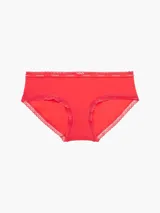 Bombacha hipster roja Calvin Klein con cintura elástica con logo de la marca y ribete de encaje.