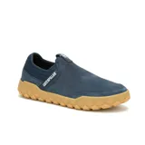 Zapatillas Caterpillar Hex Slip On color azul marino, sin cordones, de gamuza con suela de goma color caramelo.