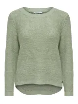 Sweater de punto color verde salvia, con mangas largas y diseño holgado.