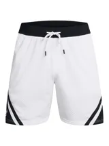Short deportivo blanco de malla con calza interior negra estampada.