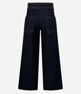 Pantalón wide leg de jeans con elastano, de tiro medio, con bolsillos delanteros y traseros.