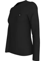Remera negra de algodón con cuello redondo, corte regular y logo CK bordado en el pecho.