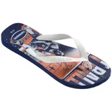 Ojotas Havaianas con estampado de temática de baloncesto en tonos naranja y azul.
