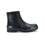 Bota corta de cuero negro con cierre lateral, suela de goma y detalle de costuras en el empeine.