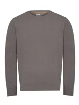 Sweater gris de punto con cuello redondo y mangas largas.