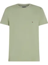 Remera verde clara de algodón con logo de la marca bordado en el pecho.