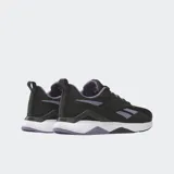 Championes de entrenamiento Reebok Nanoflex TR 2, color negro con detalles en violeta y suela blanca.
