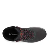 Bota de senderismo Columbia Newton Wander para hombre, color gris oscuro con detalles en negro y naranja. Fabricada en cuero impermeable con tecnología Omni-Tech y suela de caucho Omni-Grip para mayor tracción.