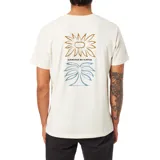 Remera blanca de algodón con estampado de un girasol y texto en color marrón.