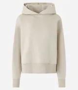 Buzo negro de algodón con forro de polar, cuello con capucha y mangas largas.
