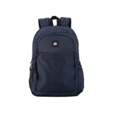 Mochila impermeable color azul marino con múltiples compartimentos, incluyendo bolsillo oculto en la espalda y bolsillo interior para notebook.