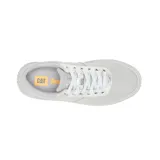 Zapatillas urbanas CAT modelo AMP, color gris claro, con detalles plateados en la lengüeta y contorno de los cordones. Capellada de canvas recubierta en PU, forro de malla interior reciclada, plantilla de espuma EVA, suela de goma duradera y con gran tracción.
