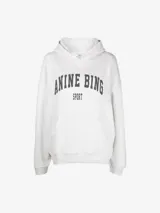 Hoodie oversize color verde oliva con inscripción "ANINE BING SPORT" en blanco.
