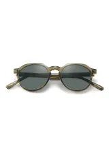 Gafas de sol redondas color champagne con lentes grises.
