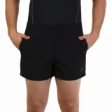 Short deportivo negro con cintura elástica y logo de la marca en la pierna.
