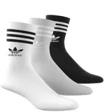 Pack de tres pares de medias Adidas unisex, corte medio, con diseño a rayas horizontales y logo de la marca.