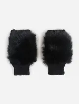 Guantes mitón negros de piel sintética con borde de chiporro.