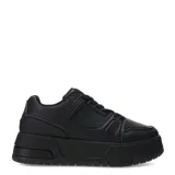 Zapatillas deportivas negras con plataforma, acordonadas.