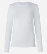 Remera deportiva térmica blanca, de cuello redondo y mangas largas.