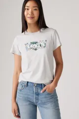 Remera gris de algodón con logo de Levi's estampado con diseño floral.