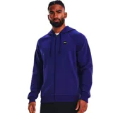 Campera con capucha Under Armour Rival Fleece FZ para hombre, color azul con logo pequeño en el pecho. Confeccionada en forro polar de mezcla de algodón de peso medio con interior cepillado, capucha cruzada ajustable, bolsillo delantero tipo canguro, puños y dobladillo acanalados.