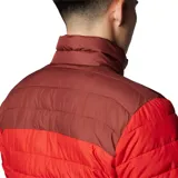 Campera puffer Columbia Powder Lite II para hombre, color rojo con canesú marrón. Cuenta con tecnología termorreflectiva Omni-Heat™ y tratamiento repelente al agua Omni-Shield™.