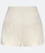 Short de viscosa color crudo, con cintura alta elástica y cordón de ajuste.