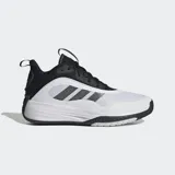 Championes de básquet Adidas Own The Game 3, color blanco con detalles en negro y las tres tiras características de la marca en negro.