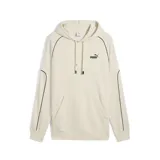 Buzo deportivo Puma Sport Hoodie TR color crema con capucha, cordones ajustables, bolsillo tipo canguro y logo estampado en el pecho. Presenta detalles de ribete negro en hombros y mangas.