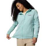 Campera polar Columbia Sweater Weather, color gris jaspeado, con cierre frontal completo, cuello alto y bolsillos laterales con cierre.