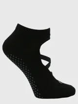 Calcetines cortos negros antideslizantes para mujer, con banda elástica en el empeine y suela con puntos de silicona. Ideales para pilates, yoga y barras.