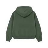 Buzo hoodie verde militar con capucha, corte oversize, bolsillo tipo canguro y logo bordado en el pecho.