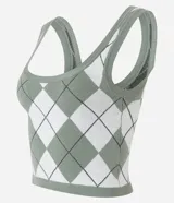 Blusa sin mangas color verde con estampado de cuadros argyle.