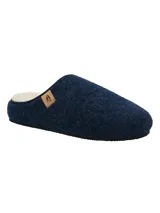 Pantufla cerrada azul marino de fieltro con interior de corderito sintético.
