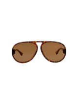 Lentes de sol estilo aviador con montura de carey y lentes marrones.