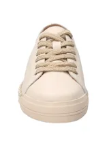 Zapatillas bajas de cuero color crema con cordones y plataforma de yute.