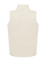 Chaleco micropolar color crema, con cierre frontal completo, cuello alto y bolsillos laterales con cierre.