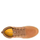 Bota de caña media color marrón de cuero, con cordones y suela color beige.