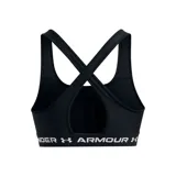 Top deportivo Under Armour color negro, con breteles cruzados en la espalda y banda elástica con el logo de la marca.